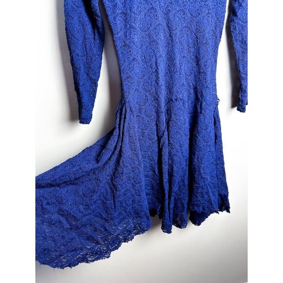 Free People Blue Katya V-Neck 3/4 Sleeve Paisley Stretch Lace Dress XS - Picture 11 of 12